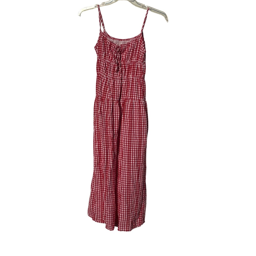 Red Gingham Smocked Midi Dress Tiered Picnic Sun Dress Lined 
Western Size Small